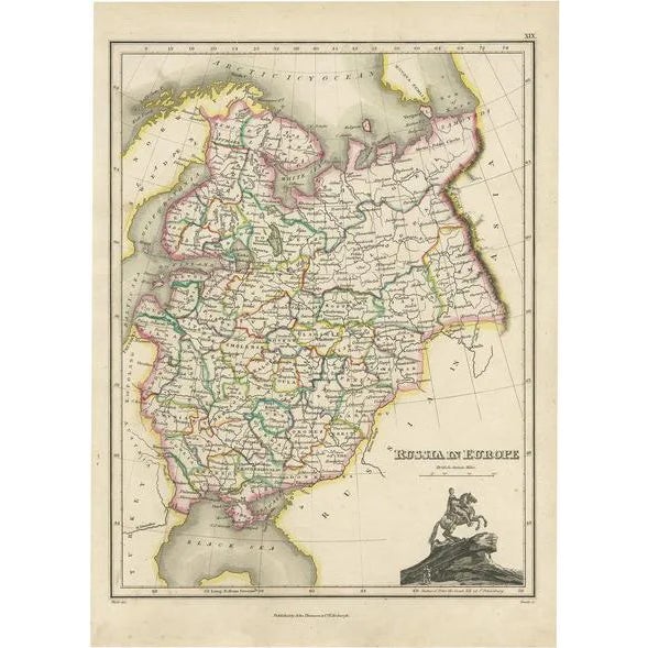 Antique Map of Russia in Europe by J. Thomson, 1819 For Sale