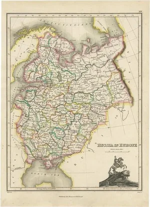 Antique Map of Russia in Europe by J. Thomson, 1819