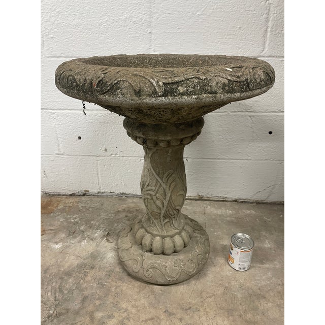 Green Vintage New Orleans Estate (Garden District) Cast Stone Birdbath With Scrolled Pedestal For Sale - Image 8 of 12
