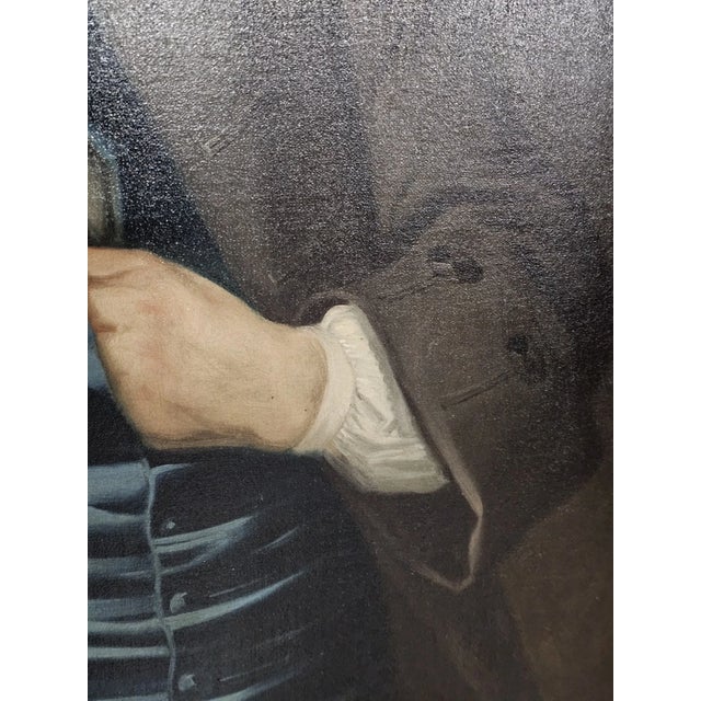 Textile 18th C Early Anglo- American Colonial Gentleman Portrait Oil Painting on Canvas For Sale - Image 7 of 11