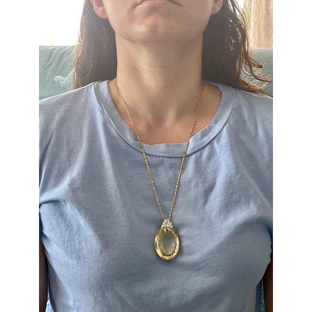 125 Carat Citrine & Diamond Pendent or Necklace 14 Karat Yellow Gold with Chain For Sale - Image 12 of 18