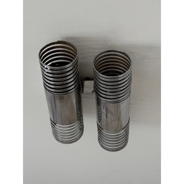Vintage Double Wall Lights in Chromed Metal, France, 1970, Set of 2 For Sale - Image 3 of 8