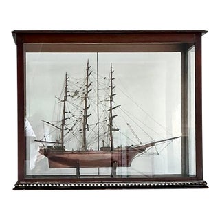 Vintage Coastal Scale Ship Model in Glass Case For Sale