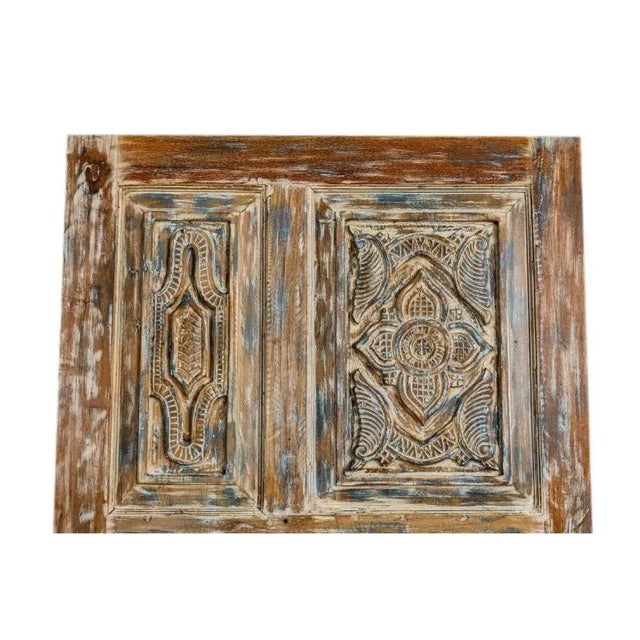 Rustic Lotus Carved Panel Doors – Boho Farmhouse Sliding Barn Doors 80x36 For Sale - Image 4 of 6