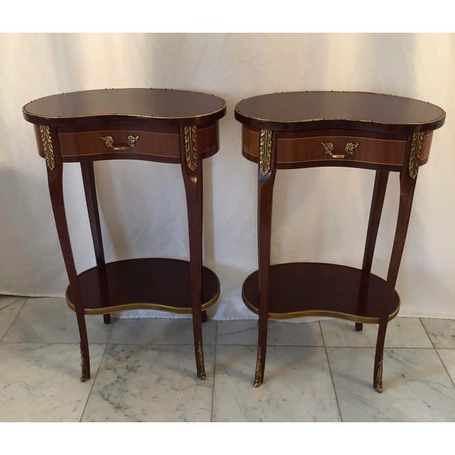 1940s Vintage Kidney Shaped Ormolu Side Tables - a Pair For Sale - Image 9 of 12