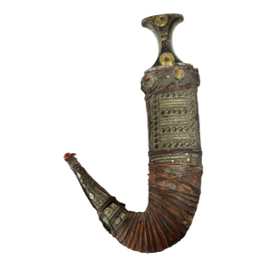 Antique Yemeni Jambiya Dagger With Silver-Mounted Scabbard, Early 20th Century