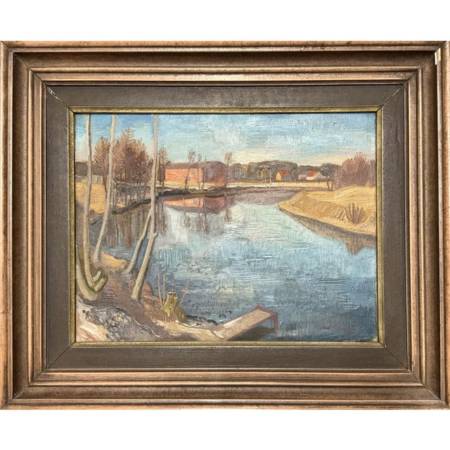 Karl Schlageter, River Landscape Water Expressionism, 1944, Oil on Canvas, Framed, in Very Good conditions. Designed 1890...