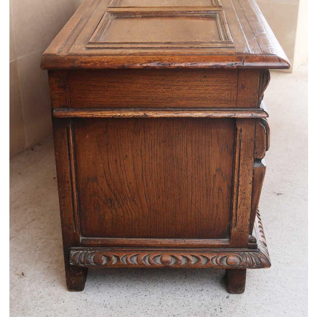 1920s Small Renaissance Style Carved Oak Blanket Chest, 1920 For Sale - Image 5 of 8