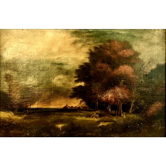 On offer is an antique oil landscape painting signed in the upper right corner by Anna Hook. This work beautifully draws...