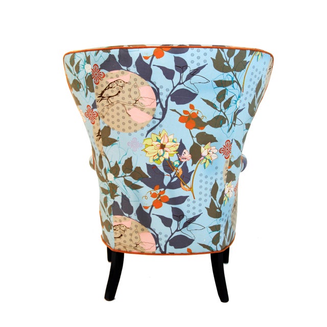 1960s 1960s Vintage Baby Blue Floral Wingback Accent Chair For Sale - Image 5 of 10