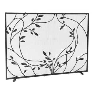 Warm Black Swirling Jasmine Vines Fireplace Screen For Sale