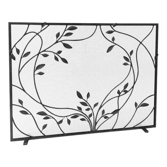 Warm Black Swirling Jasmine Vines Fireplace Screen For Sale