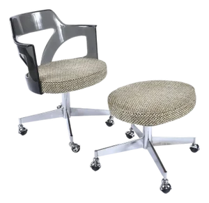 1970s Chromcraft Style Space Age Acrylic Armchair With Rolling Footstool