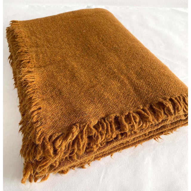 Pure French Virgin Wool Throw in Ambre For Sale - Image 4 of 6