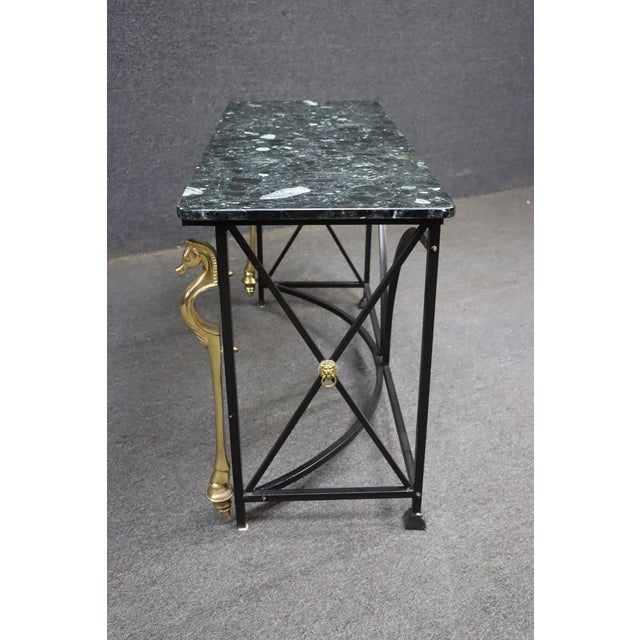 Maison Charles Style Brass Seahorse Console Table With Verdi Marble Top For Sale - Image 14 of 15