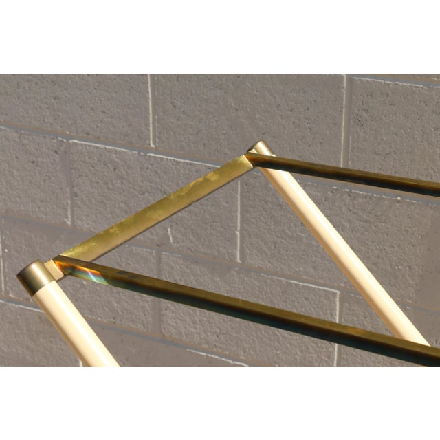 1970s Faux Ivory Lacquer & Brass Bar Tray Table With Mirrored Tray For Sale - Image 12 of 18