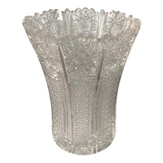 Mid-Century Cut Crystal Trumpet Vase in the style of Baccarat, 1940s For Sale