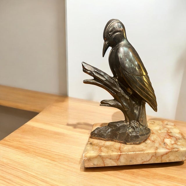 1940s Art Deco Bookends in Tin & Marble, 1940s, Set of 2 For Sale - Image 5 of 8