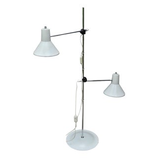 Mid-Century Modern White Twin Head Standard Lamp by G. A. Scott for Maclamp, England, 1970s For Sale