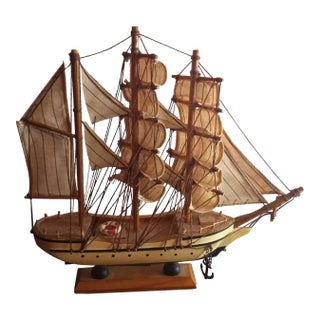 Vintage Wood Crafted Sail Ship For Sale