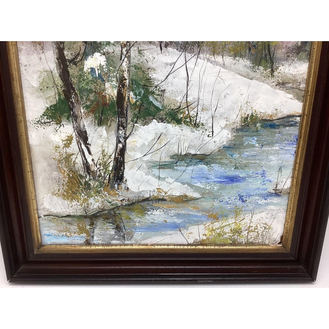 1970s Impressionist Winter Landscape Painting Stacy Szmak, Oil on Masonite “Chilly Day” For Sale In New York - Image 6 of 6