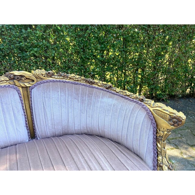 1950s French Louis XVI Pink Velvet Corner Settee For Sale - Image 14 of 16