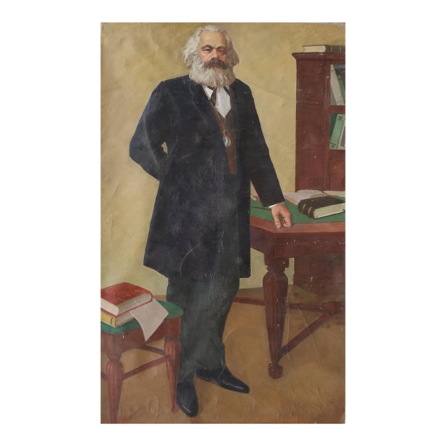Karl Marx Portrait, Antique Oil Painting, Socialist Realism 198-124 For Sale