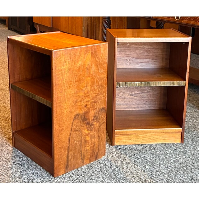 Pair of Mid Century Modern Teak Nightstands W/ Open Shelving c.1960 For Sale - Image 4 of 8