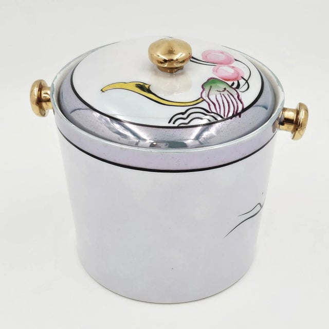 1910s Japanese Nippon Hand Painted Floral Porcelain Lidded Container For Sale - Image 4 of 9