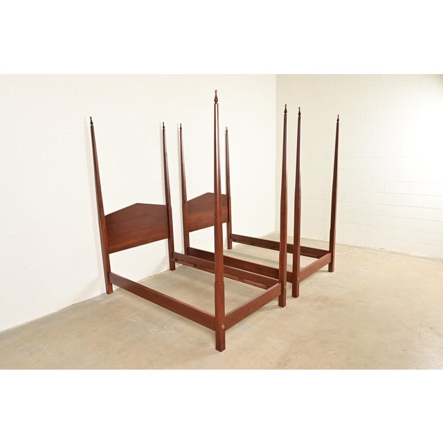 Baker Furniture Company Baker Furniture Style Federal Carved Walnut Twin Size Poster Beds, Pair For Sale - Image 4 of 10