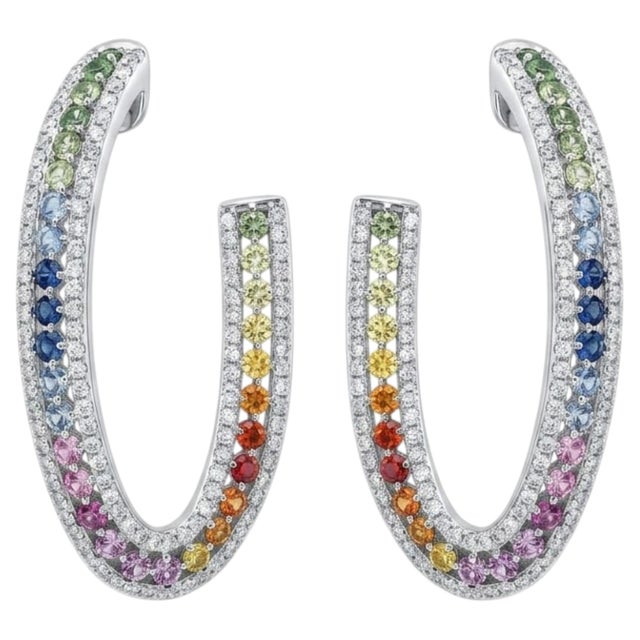 Silver Natural 18k Gold Diamond 1.30ct Multi Sapphire Stud Earrings For Sale - Image 8 of 8