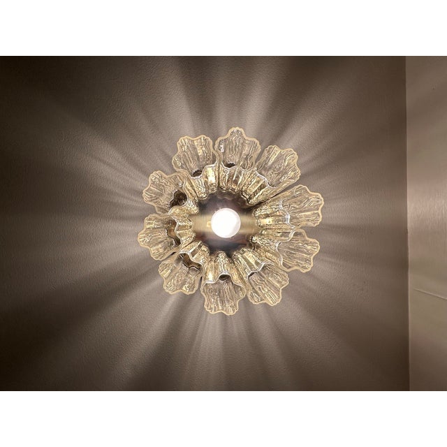 Mid 20th Century Vintage Murano Tronchi Flush Mount Ceiling Light Fixture – 10 Hand Blown Glass Tronchi With Polished Brass Ceiling Plate For Sale - Image 5 of 8
