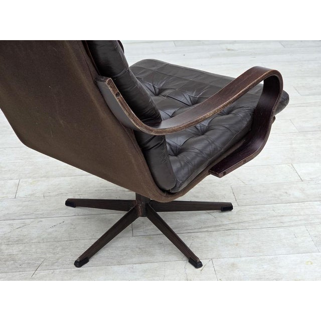Scandinavian Swivel Armchair in Patchwork Leather, 1970s For Sale - Image 13 of 18