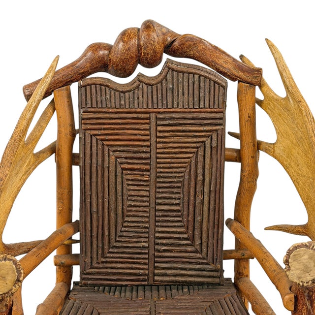 Brown American Adirondack Style Moose Antler Armchair For Sale - Image 8 of 14