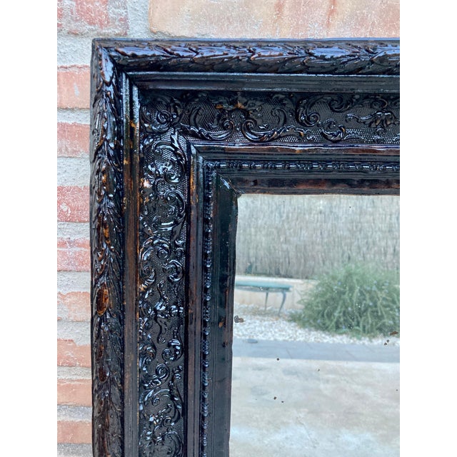 French Dark Framed Carved Wood Wall Mirror, 1920 For Sale - Image 13 of 18
