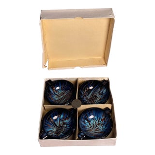 1960s Mid-Century Modern Murano Blue Copper Aventurine Ashtrays & Trinket Dishes - Set of 4 For Sale
