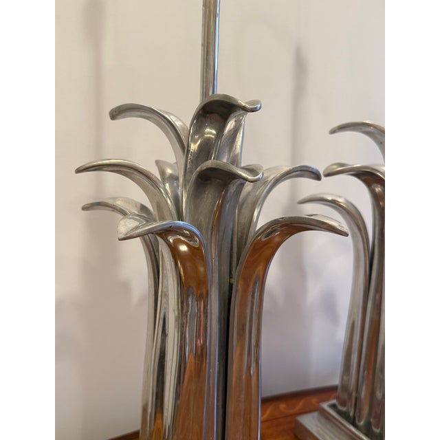 1970s Vintage 1970s Aluminum Tropical Leaf/Palm Table Lamps - a Pair For Sale - Image 5 of 10