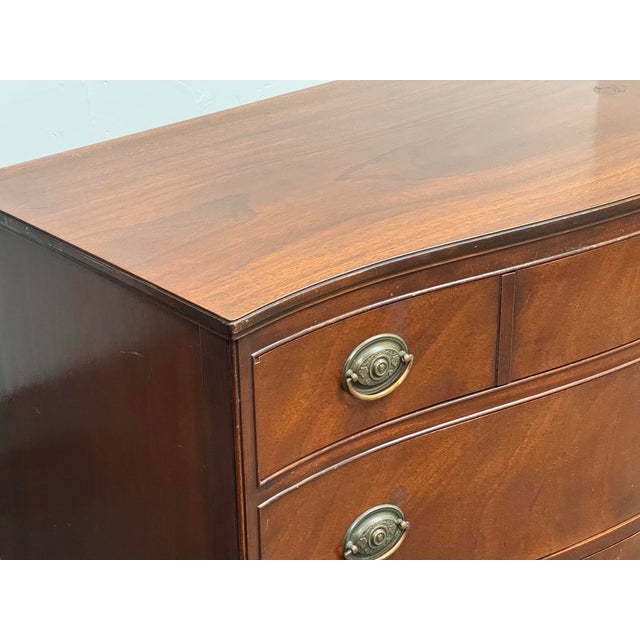 Brown Federal-Style Mahogany Serpentine Three Drawer Dresser, Vintage For Sale - Image 8 of 12