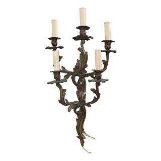 Large Louis XV Style Bronze Sconces with 5 Bulb Lights, Set of 2 For Sale