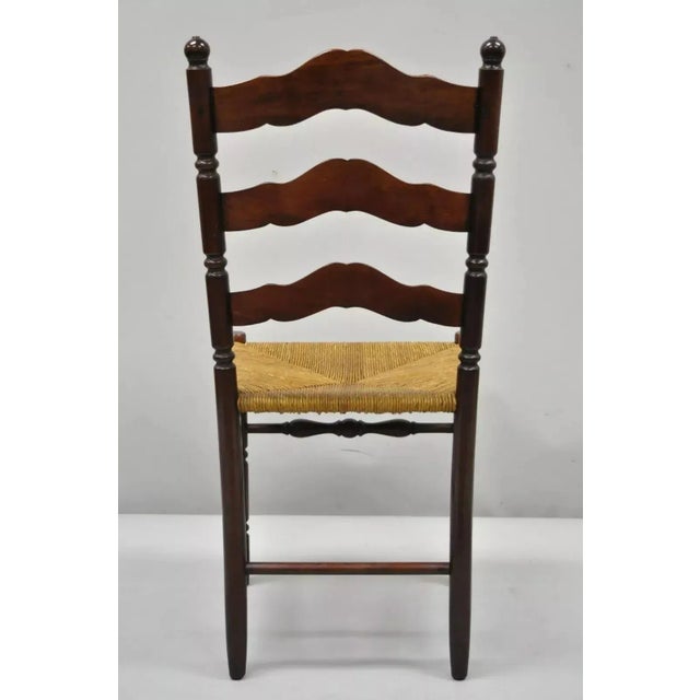 Early 20th Century Antique American Primitive Cherry Wood Woven Rush Seat Ladder Back Side Chair For Sale - Image 11 of 11
