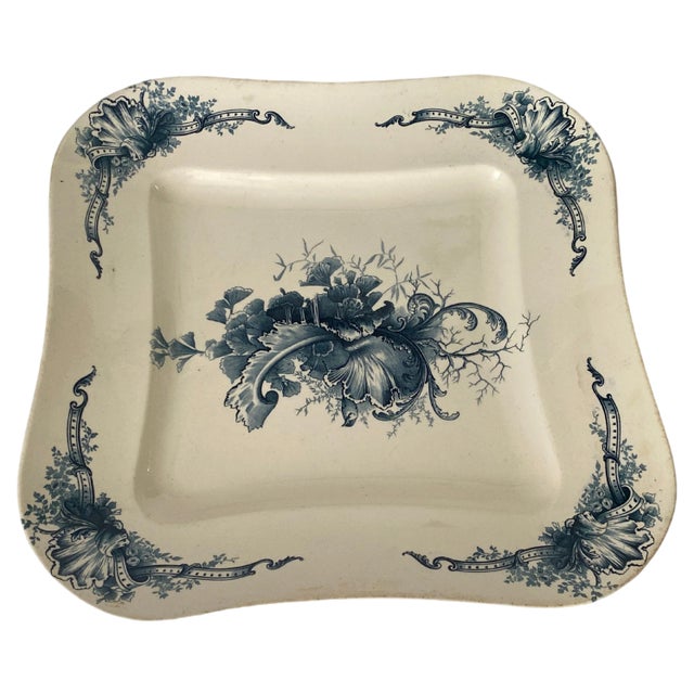 Faience Dish with Flowers Decor by Terre De Fer, France, 19th Century For Sale
