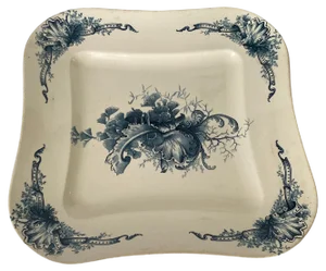 Faience Dish with Flowers Decor by Terre De Fer, France, 19th Century