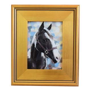 Equestrian Horse Portrait Oil Painting Including the Antiqued Gold Wood Frame For Sale