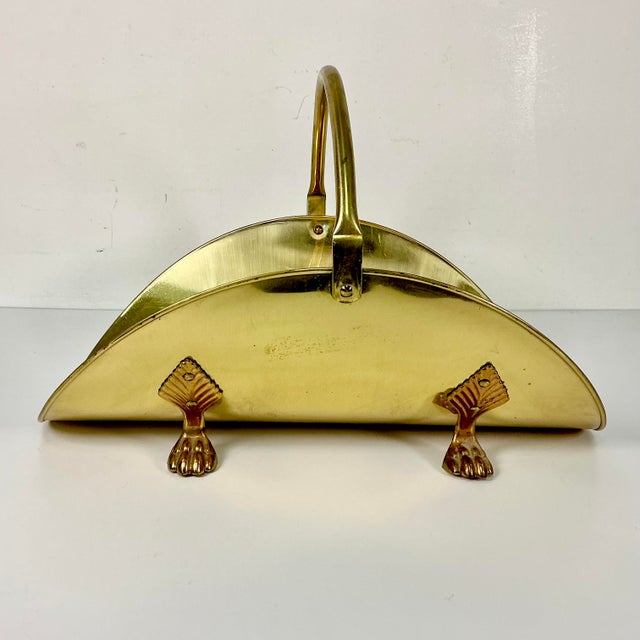 Mid 20th Century Mid-Century Arts & Crafts Americana Federal Brass & Bronze Paw Footed Firewood Holder For Sale - Image 5 of 11