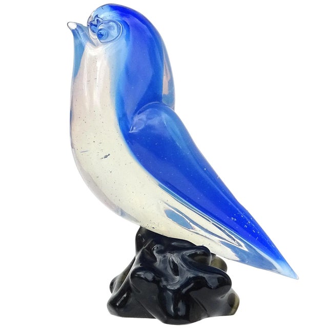 Seguso Vetri d'Arte Murano Vintage Blue Opalescent Italian Art Glass Bird Figure Paperweight For Sale In Orlando - Image 6 of 6