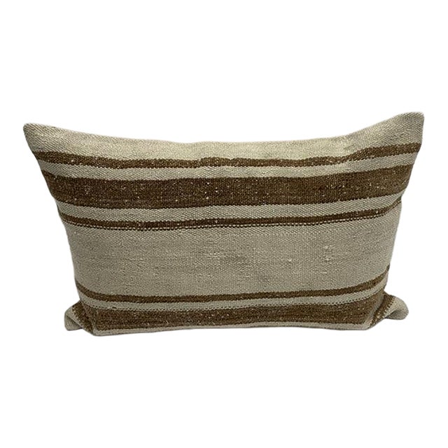 Turkish Hemp Pillow Cushion Natural Beige Brown Pillow Cushion Cover 16" x 24" For Sale