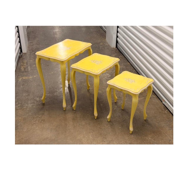 Vintage Yellow French Nesting Wood Side Tables - Set of 3 For Sale - Image 9 of 9