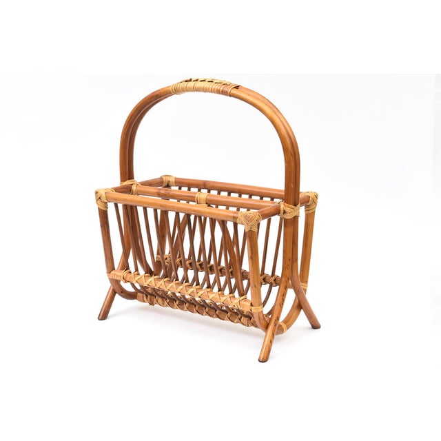 Mid-Century Modern Vintage 1960's Bamboo Magazine Stand/Rack For Sale - Image 3 of 12
