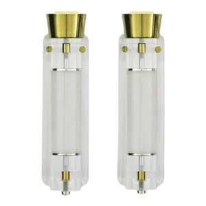 Mid Century Modern Lucite Glass & Brass Sconces - a Pair