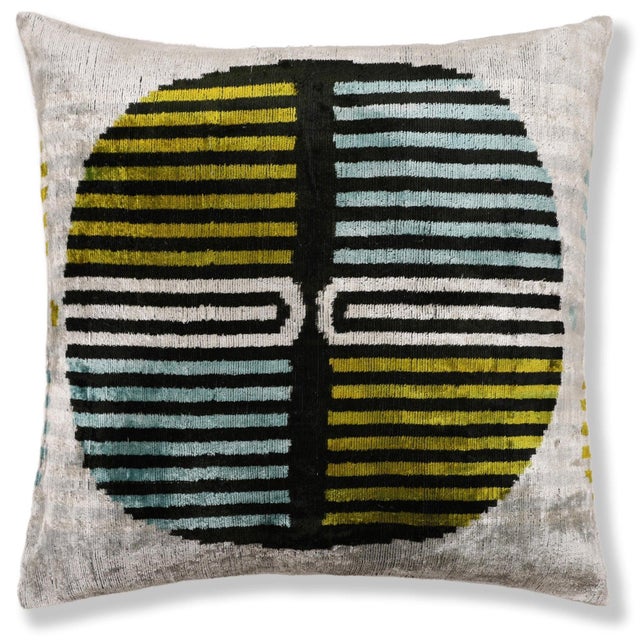 "This 20x20 inch handmade silk velvet lumbar pillow features a bold yet refined geometric composition, hand woven and hand...
